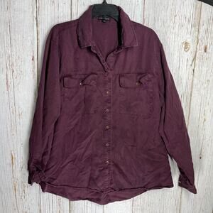 Lane Bryant Top Women Plus 18 Burgundy Button Up Long Sleeve Pockets STAINS